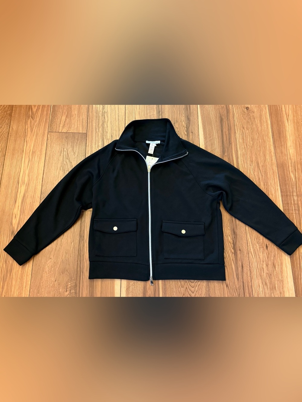 KEREN hart Black Zip-Up Jacket with Front Flap Pockets